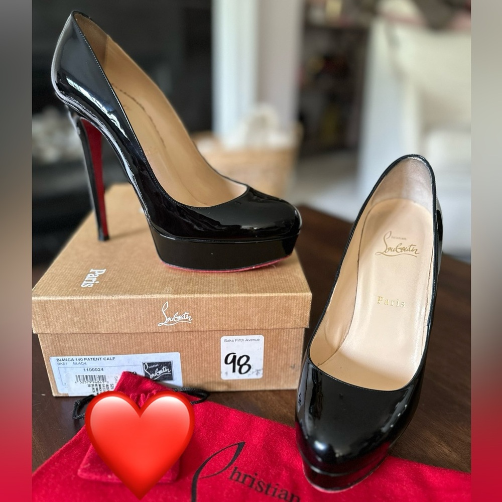 Christian Louboutin Bianca Black Patent Leather Platform Pumps